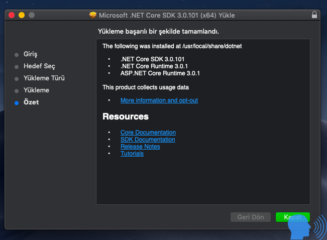 Mac OS .Net Core Yüklemek